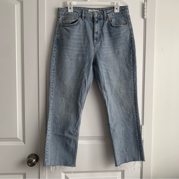 Topshop Raw Hem Crop Straight Leg Jeans - Picture 1 of 6